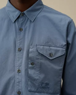 Shirt<C.P. Company Emerized Popeline Buttoned Shirt Flint Stone – Blue