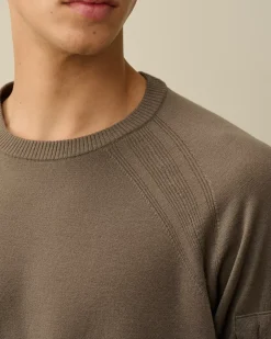 Jumpers<C.P. Company Extra Fine Merino Wool Crew Neck Stitched Knit Walnut – Beige