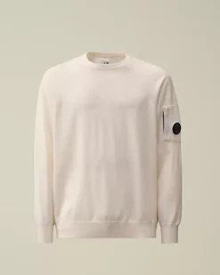 Jumpers<C.P. Company Extra Fine Merino Wool Crew Neck Stitched Knit Gauze White