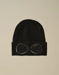 Hats<C.P. Company Extra Fine Merino Wool Goggle Beanie Black