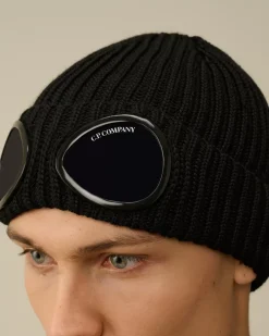Hats<C.P. Company Extra Fine Merino Wool Goggle Beanie Black