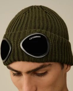 Hats<C.P. Company Extra Fine Merino Wool Goggle Beanie Ivy Green