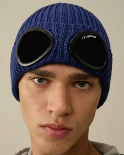 Hats<C.P. Company Extra Fine Merino Wool Goggle Beanie Estate Blue