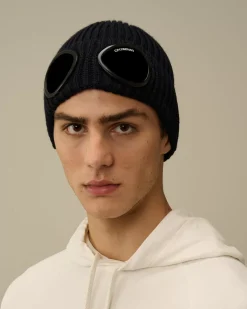 Hats<C.P. Company Extra Fine Merino Wool Goggle Beanie Total Eclipse – Blue