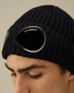 Hats<C.P. Company Extra Fine Merino Wool Goggle Beanie Total Eclipse – Blue