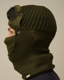 Hats<C.P. Company Extra Fine Merino Wool Goggle Balaclava Ivy Green