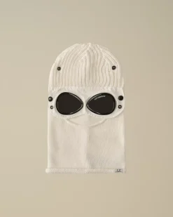 Hats<C.P. Company Extra Fine Merino Wool Goggle Balaclava Gauze White