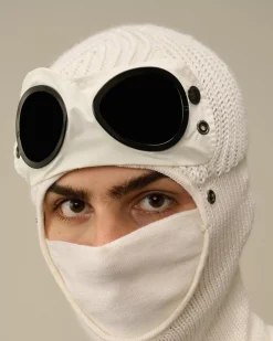 Hats<C.P. Company Extra Fine Merino Wool Goggle Balaclava Gauze White