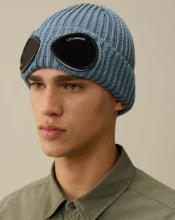 Hats<C.P. Company Extra Fine Merino Wool Goggle Beanie Flint Stone – Blue