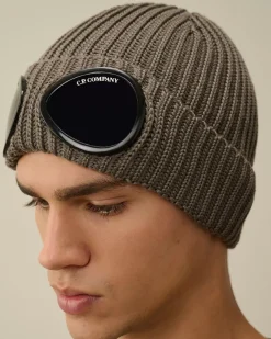 Hats<C.P. Company Extra Fine Merino Wool Goggle Beanie Walnut – Beige