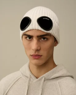 Hats<C.P. Company Extra Fine Merino Wool Goggle Beanie Gauze White