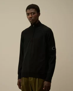 Jumpers<C.P. Company Extra Fine Merino Wool Half Zipped Knit Black
