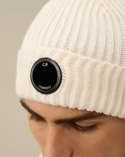 Hats<C.P. Company Extra Fine Merino Wool Lens Beanie Gauze White