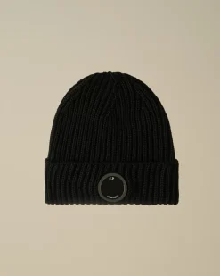 Hats<C.P. Company Extra Fine Merino Wool Lens Beanie Black