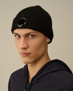 Hats<C.P. Company Extra Fine Merino Wool Lens Beanie Black