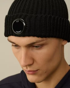Hats<C.P. Company Extra Fine Merino Wool Lens Beanie Black