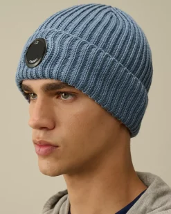 Hats<C.P. Company Extra Fine Merino Wool Lens Beanie Flint Stone – Blue
