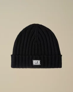 Hats<C.P. Company Extra Fine Merino Wool Logo Beanie Total Eclipse – Blue