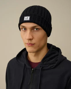 Hats<C.P. Company Extra Fine Merino Wool Logo Beanie Total Eclipse – Blue