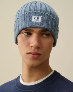 Hats<C.P. Company Extra Fine Merino Wool Logo Beanie Flint Stone – Blue