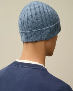 Hats<C.P. Company Extra Fine Merino Wool Logo Beanie Flint Stone – Blue