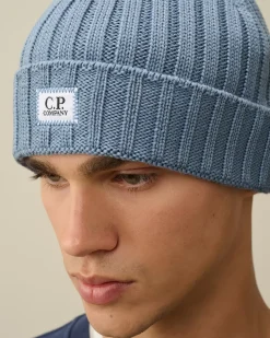 Hats<C.P. Company Extra Fine Merino Wool Logo Beanie Flint Stone – Blue