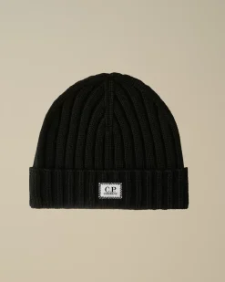Hats<C.P. Company Extra Fine Merino Wool Logo Beanie Black