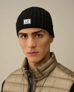 Hats<C.P. Company Extra Fine Merino Wool Logo Beanie Black