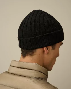 Hats<C.P. Company Extra Fine Merino Wool Logo Beanie Black