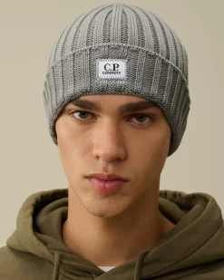 Hats<C.P. Company Extra Fine Merino Wool Logo Beanie Griffin Grey