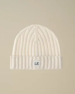 Hats<C.P. Company Extra Fine Merino Wool Logo Beanie Gauze White