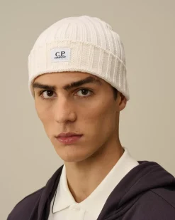 Hats<C.P. Company Extra Fine Merino Wool Logo Beanie Gauze White