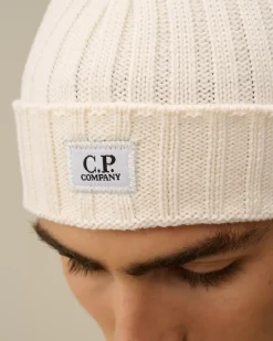Hats<C.P. Company Extra Fine Merino Wool Logo Beanie Gauze White