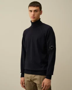 Jumpers<C.P. Company Extra Fine Merino Wool Turtleneck Knit Total Eclipse – Blue