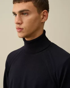 Jumpers<C.P. Company Extra Fine Merino Wool Turtleneck Knit Total Eclipse – Blue
