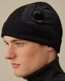 Hats<C.P. Company Extrafine Merino Wool Lens Beanie Total Eclipse – Blue