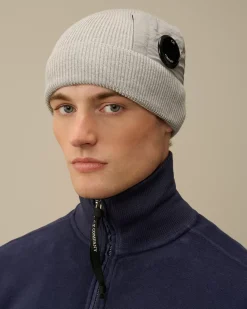 Hats<C.P. Company Extrafine Merino Wool Lens Beanie Moon Melange – Grey