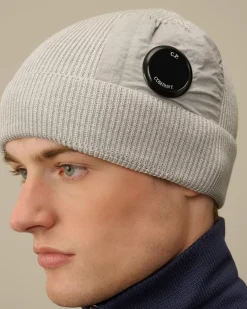 Hats<C.P. Company Extrafine Merino Wool Lens Beanie Moon Melange – Grey