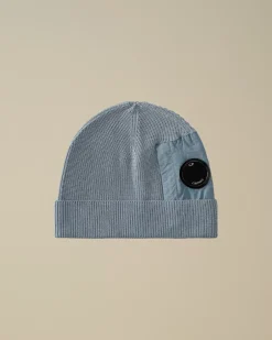 Hats<C.P. Company Extrafine Merino Wool Lens Beanie Flint Stone – Blue