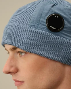 Hats<C.P. Company Extrafine Merino Wool Lens Beanie Flint Stone – Blue