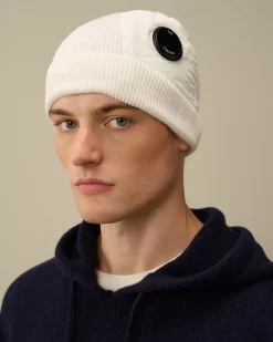 Hats<C.P. Company Extrafine Merino Wool Lens Beanie Gauze White