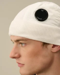 Hats<C.P. Company Extrafine Merino Wool Lens Beanie Gauze White