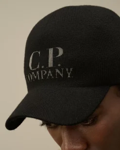 Hats<C.P. Company Extrafine Merino Wool Logo Cap Black