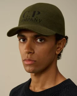 Hats<C.P. Company Extrafine Merino Wool Logo Cap Ivy Green