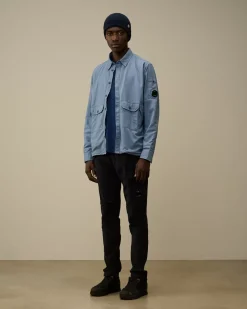 Overshirt<C.P. Company Flannel Lined Overshirt Flint Stone – Blue