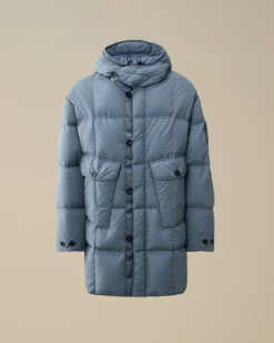 Jacket & Coats<C.P. Company Flatt Nylon Hooded Long Down Jacket Flint Stone – Blue