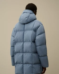 Jacket & Coats<C.P. Company Flatt Nylon Hooded Long Down Jacket Flint Stone – Blue