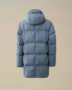 Jacket & Coats<C.P. Company Flatt Nylon Hooded Long Down Jacket Flint Stone – Blue