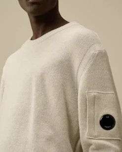 Jumpers<C.P. Company Fleece Knit Crewneck Vanisé Lens Knit White Melange