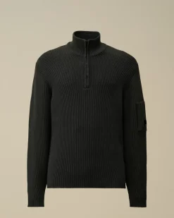 Jumpers<C.P. Company Full Rib Half Zipped Knit Black Sand